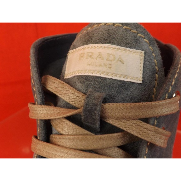 NIB PRADA BLUE SUEDE LACE UP LOGO ESPADRILLES CHUKKA BOOTS 39 8.5 $ 525 - Picture 2 of 12